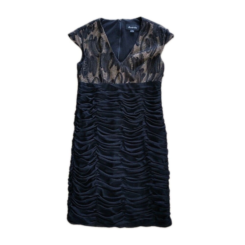 Y2K Womens Dress Size 6 Scarlett Nite Black Beige Sequins Ruching Whimsigoth